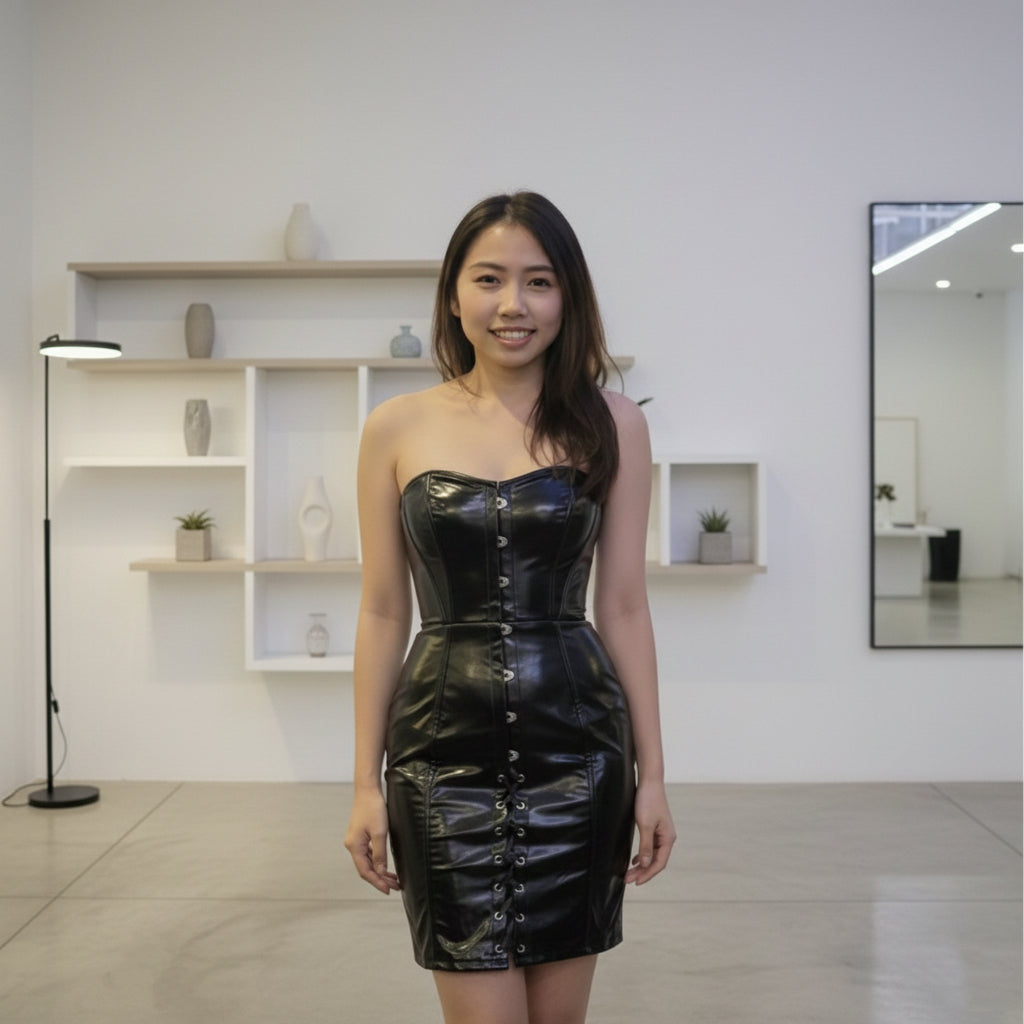 pvc corset dress Black Plus Size | Designer Style Color:Iridescent Blush Skims Ribbed Modal-blend Maxi launch_date:11/29/2021 Latex dress Corset has a white