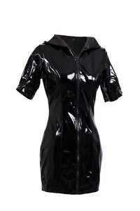 Sexy Night Club Hood PVC Glossy Dress - FashionsRep