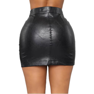 Front Zipper Leather Mini Skirt